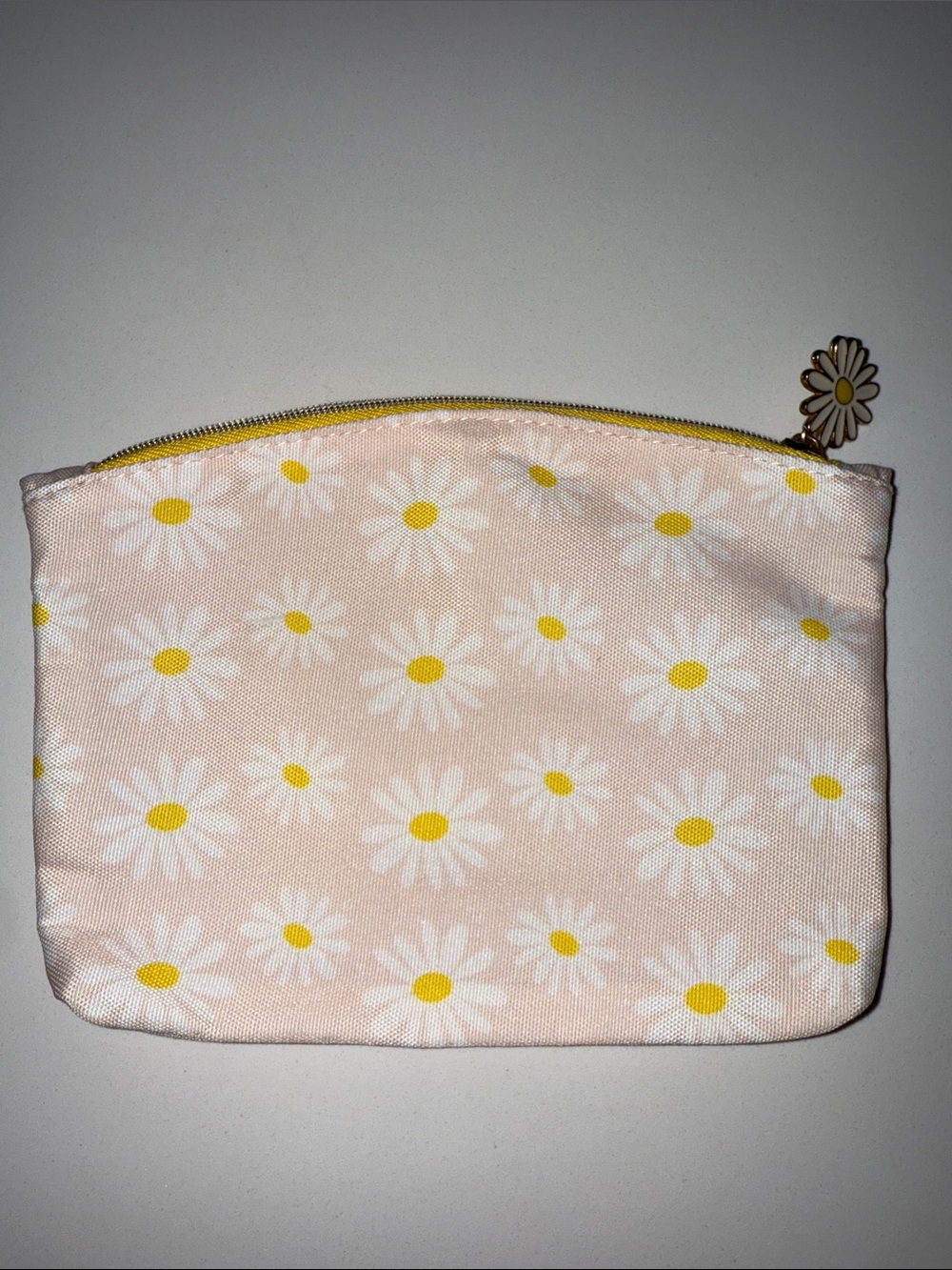 Daisy Print Pink Cosmetic Pouch with Yellow Accents
